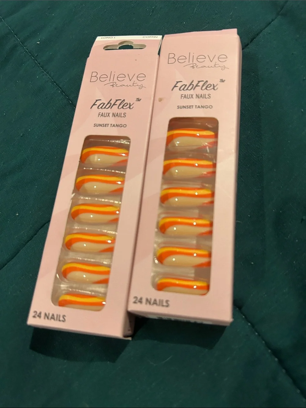 70s Retro Swirl & Neon Yellow Press On Nail Lot (3 Packs) + Maybelline mascara